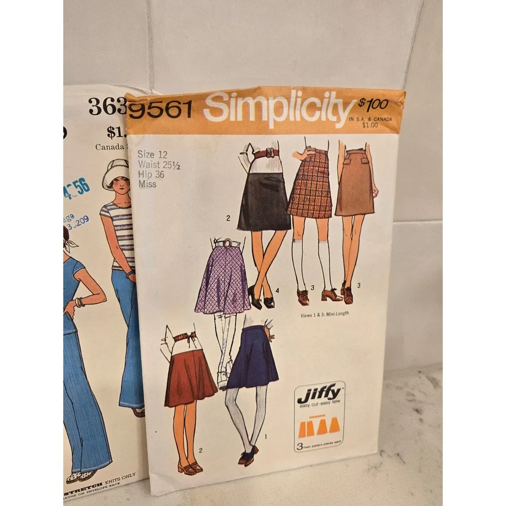 Vintage 70s 60s Sewing Pattern Lot Simplicity Butterick Jumpsuit Dress Skirt 4pc